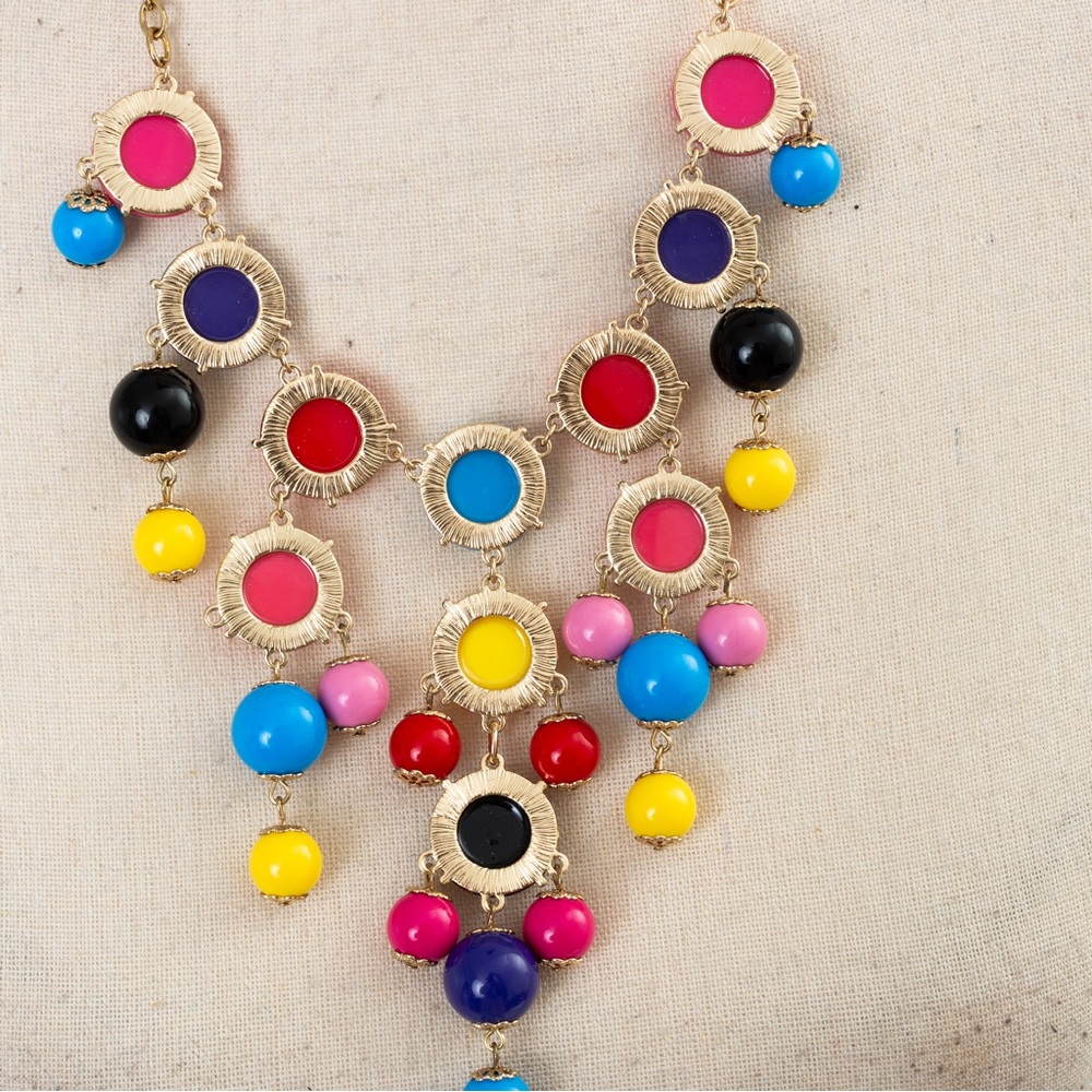 Statement necklace bib necklace multicolor stones Iman - Picture 4 of 15